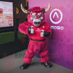 Magenta Minotaur mascot costume character dressed with Blouse and Smartwatches