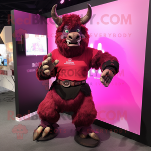 Magenta Minotaur mascot costume character dressed with Blouse and Smartwatches