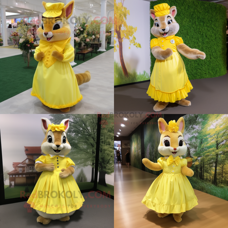 Lemon Yellow Squirrel mascot costume character dressed with Skirt and Cummerbunds