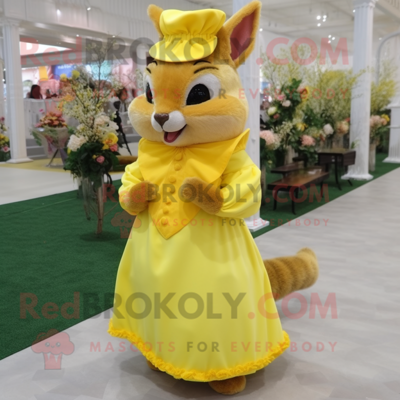 Lemon Yellow Squirrel mascot costume character dressed with Skirt and Cummerbunds