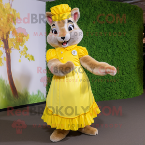 Lemon Yellow Squirrel mascot costume character dressed with Skirt and Cummerbunds