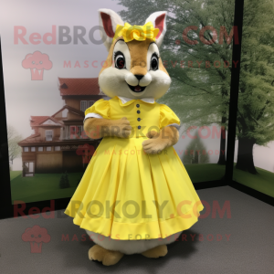 Lemon Yellow Squirrel mascot costume character dressed with Skirt and Cummerbunds