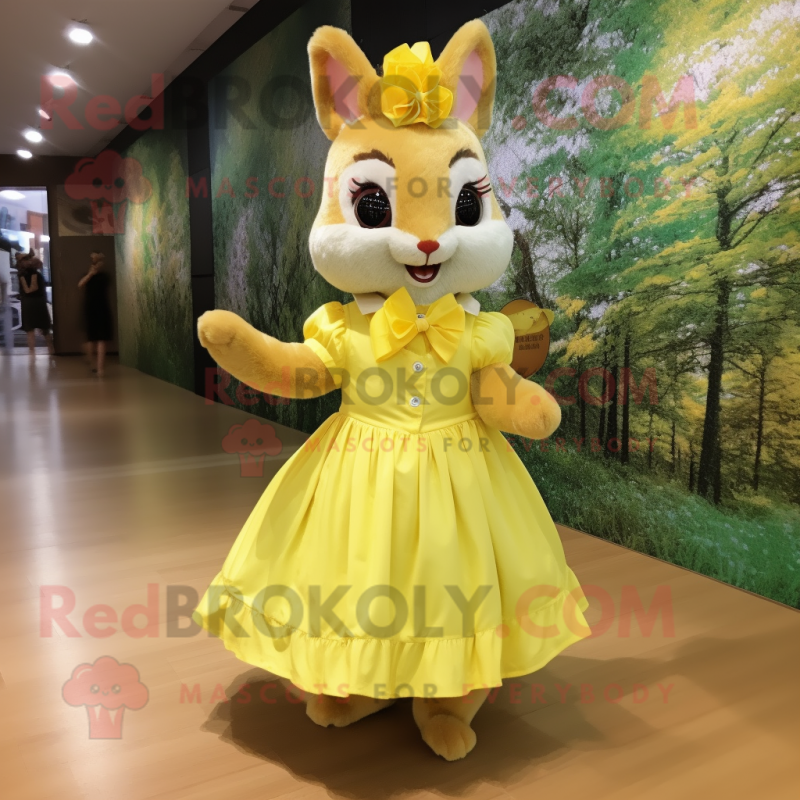 Lemon Yellow Squirrel mascot costume character dressed with Skirt and Cummerbunds