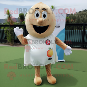 Beige Meatballs mascot costume character dressed with Board Shorts and Pocket squares