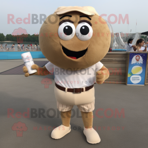 Beige Meatballs mascot costume character dressed with Board Shorts and Pocket squares