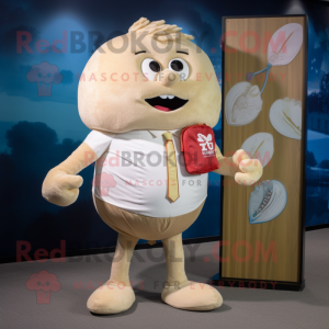 Beige Meatballs mascot costume character dressed with Board Shorts and Pocket squares