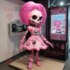 Pink Skull maskot kostume...