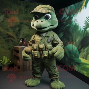 Forest Green marine recon mascot costume character dressed with Playsuit and Brooches