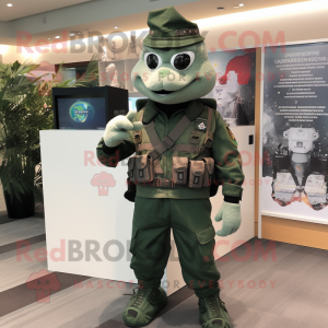 Forest Green marine recon mascot costume character dressed with Playsuit and Brooches