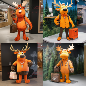 Orange Elk mascot costume character dressed with Trousers and Handbags