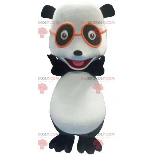 Svart og hvit panda maskot med briller - Redbrokoly.com