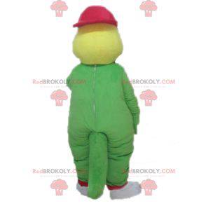 Green and yellow crocodile mascot with a red cap -