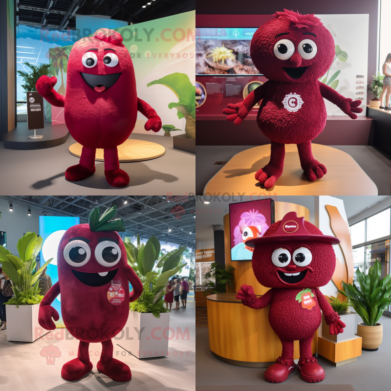 Maroon Raspberry mascot costume character dressed with Bikini and Anklets Maroon Raspberry mascot costume character dressed with Bikini and Anklets