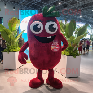 Maroon Raspberry mascot costume character dressed with Bikini and Anklets