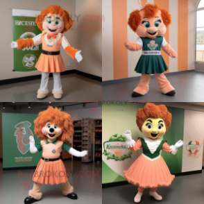 Peach Irish dancer mascot costume character dressed with V-Neck Tee and Cummerbunds