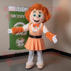 Peach Irish dancer mascot costume character dressed with V-Neck Tee and Cummerbunds