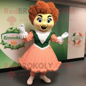 Peach Irish dancer mascot costume character dressed with V-Neck Tee and Cummerbunds