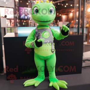 Green Lizard mascot costume character dressed with Yoga Pants and Smartwatches