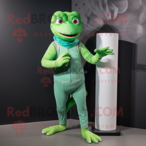 Green Lizard mascot costume character dressed with Yoga Pants and Smartwatches