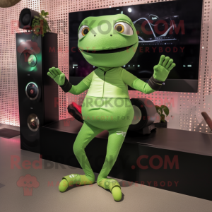 Green Lizard mascot costume character dressed with Yoga Pants and Smartwatches