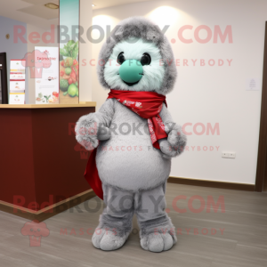 Silver Raspberry mascot costume character dressed with Coat and Scarves