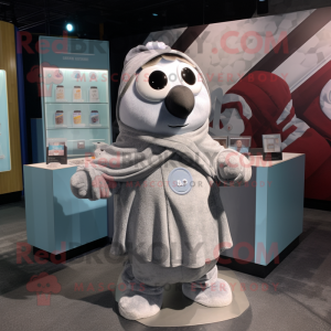 Silver Raspberry mascot costume character dressed with Coat and Scarves