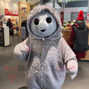 Silver Raspberry mascot costume character dressed with Coat and Scarves