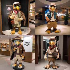 nan Hawk mascot costume character dressed with Chinos and Messenger bags