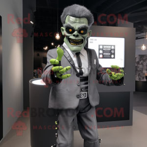 Gray Frankenstein mascot costume character dressed with Blazer and Smartwatches