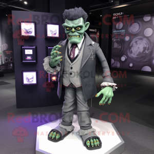 Gray Frankenstein mascot costume character dressed with Blazer and Smartwatches