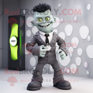 Gray Frankenstein mascot costume character dressed with Blazer and Smartwatches