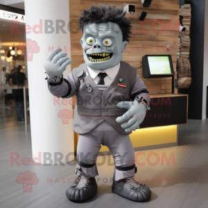 Gray Frankenstein mascot costume character dressed with Blazer and Smartwatches