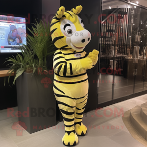 Yellow Zebra mascot costume character dressed with Mini Dress and Digital watches