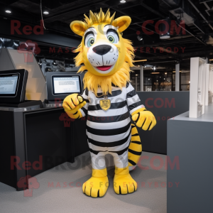 Yellow Zebra mascot costume character dressed with Mini Dress and Digital watches