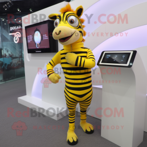 Yellow Zebra mascot costume character dressed with Mini Dress and Digital watches