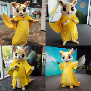 Yellow Flying Squirrel mascot costume character dressed with Maxi Dress and Cufflinks