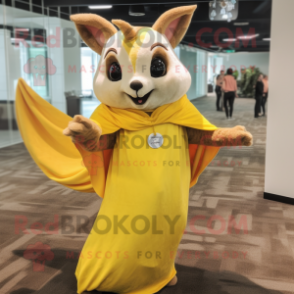 Yellow Flying Squirrel mascot costume character dressed with Maxi Dress and Cufflinks