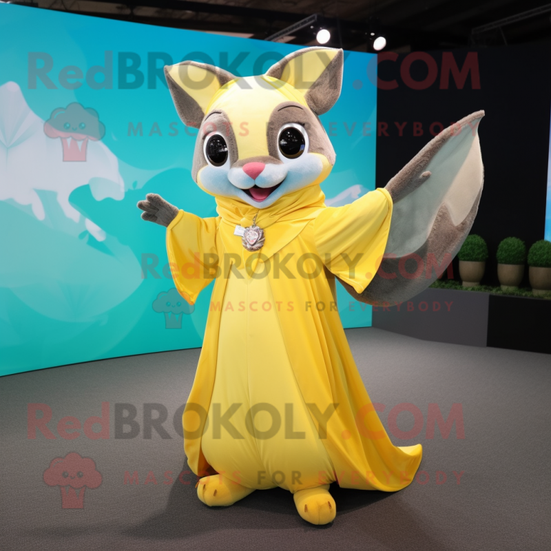 Yellow Flying Squirrel mascot costume character dressed with Maxi Dress and Cufflinks