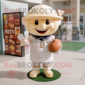 Cream American football helmet mascot costume character dressed with Polo Tee and Bow ties