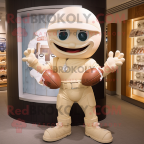 Cream American football helmet mascot costume character dressed with Polo Tee and Bow ties