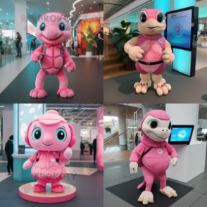 Pink Sea turtle mascot costume character dressed with Culottes and Smartwatches