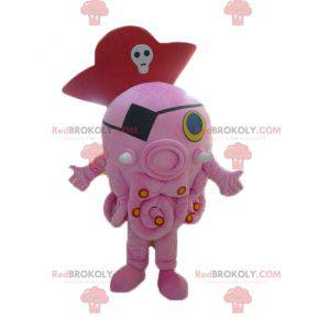 Giant pink octopus mascot with a pirate hat - Redbrokoly.com