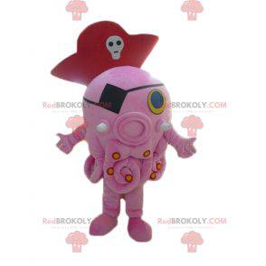Obří růžový maskot chobotnice s pirátským kloboukem -