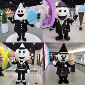 Black ice cream cone mascot costume character dressed with Dress Shirt and Brooches