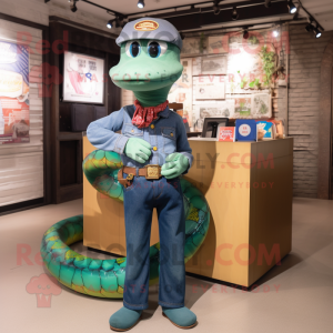 nan Snake mascot costume character dressed with Mom Jeans and Keychains