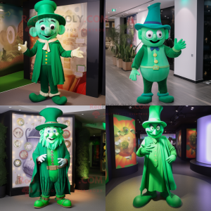 Green Magician mascot costume character dressed with Romper and Shoe laces