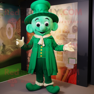 Green Magician mascot costume character dressed with Romper and Shoe laces