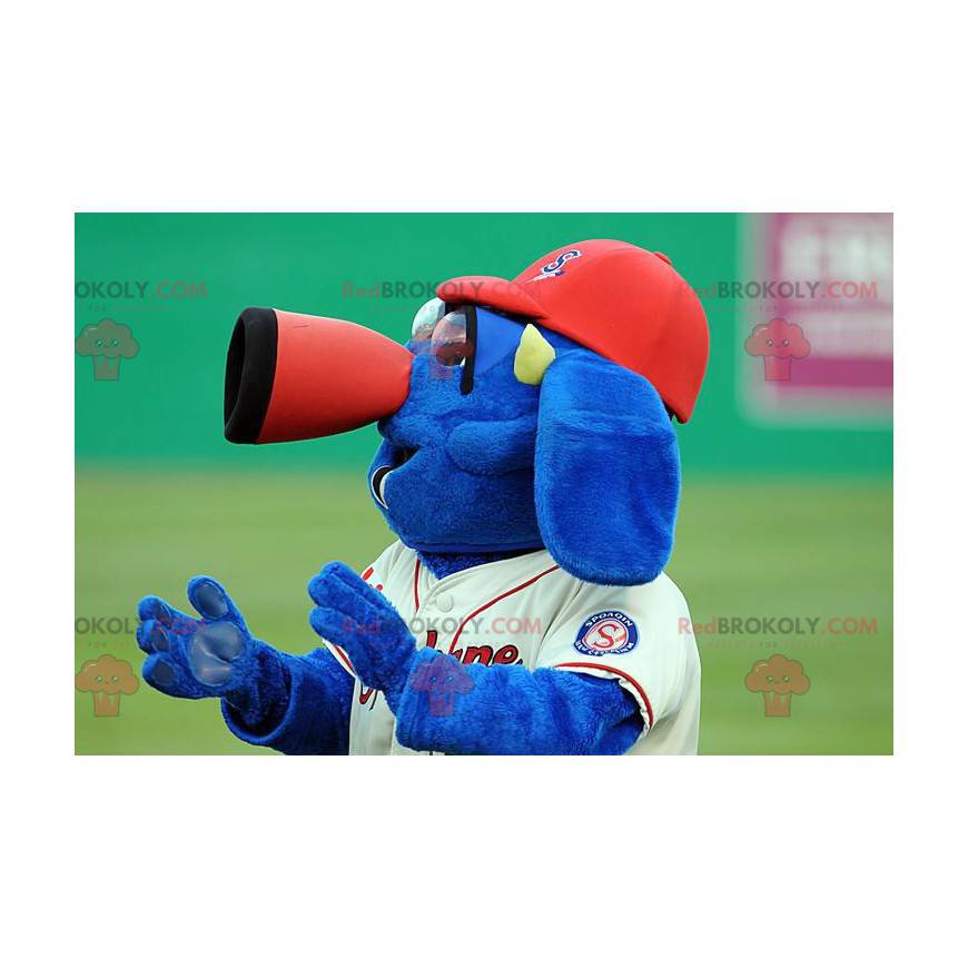 Mascotte atypique et colorée de monstre bleu et rouge - Mascotte atypique et colorée de monstre bleu et rouge -