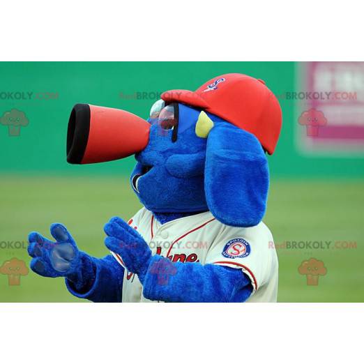 Atypical and colorful mascot blue and red monster -
