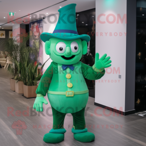 Green Magician mascot costume character dressed with Romper and Shoe laces